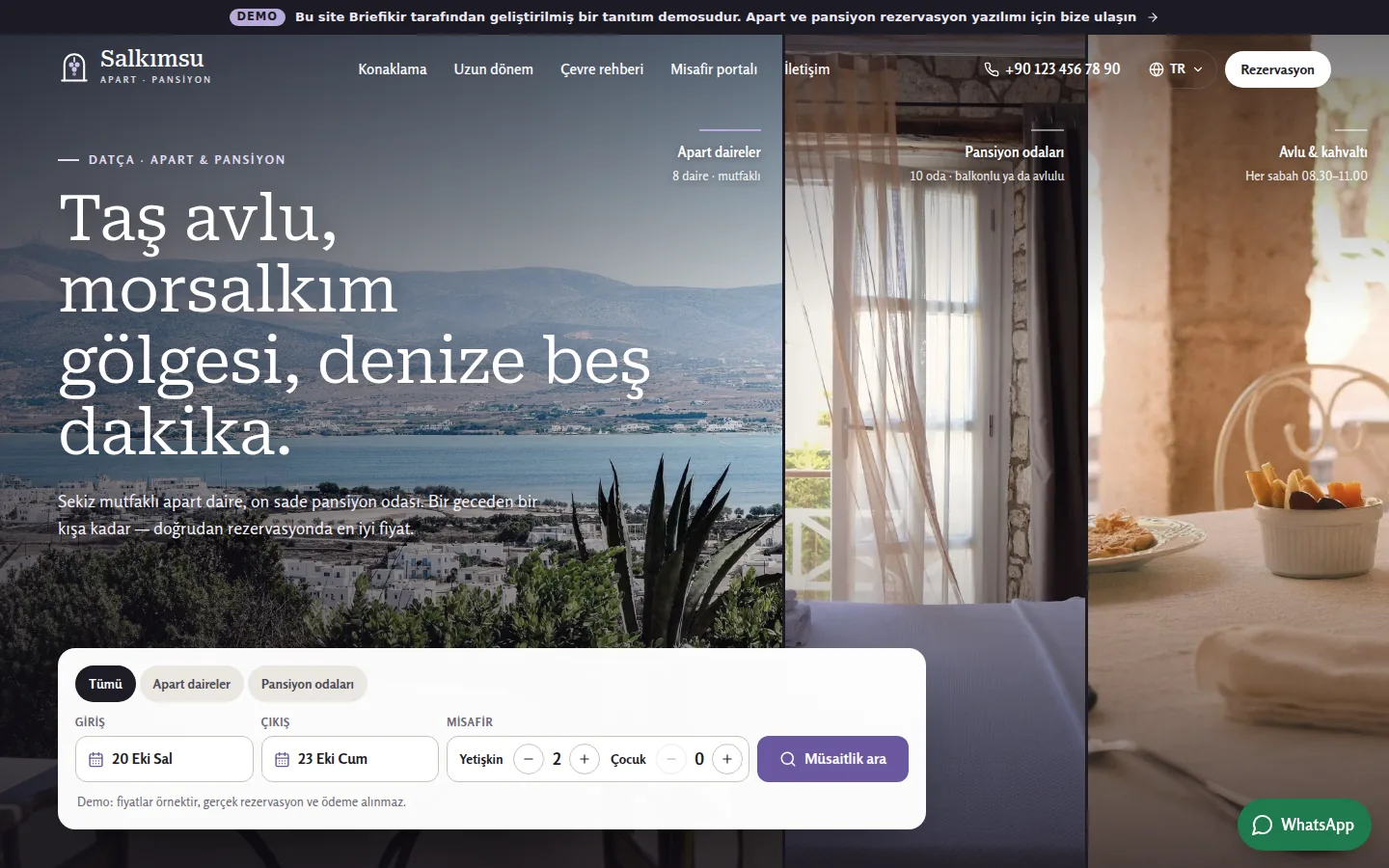 Apart ve Pansiyon Rezervasyon ve Yönetim Yazılımı — Demo — masaüstü görünüm