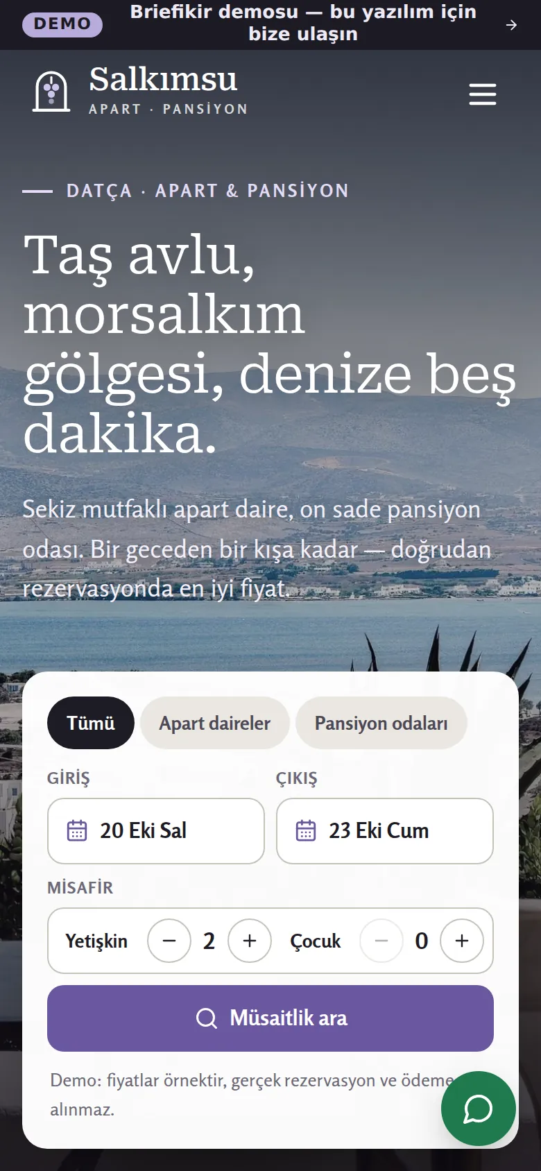 Apart ve Pansiyon Rezervasyon ve Yönetim Yazılımı — Demo — mobil görünüm