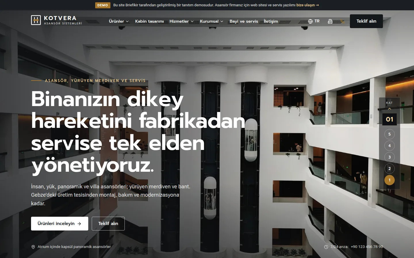Asansör Firması Kurumsal Web Sitesi ve Servis Yazılımı — Demo — masaüstü görünüm