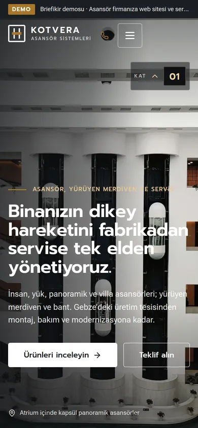 Asansör Firması Kurumsal Web Sitesi ve Servis Yazılımı — mobil görünüm