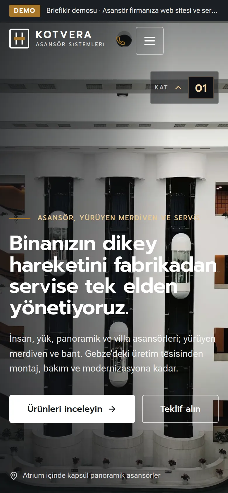 Asansör Firması Kurumsal Web Sitesi ve Servis Yazılımı — Demo — mobil görünüm
