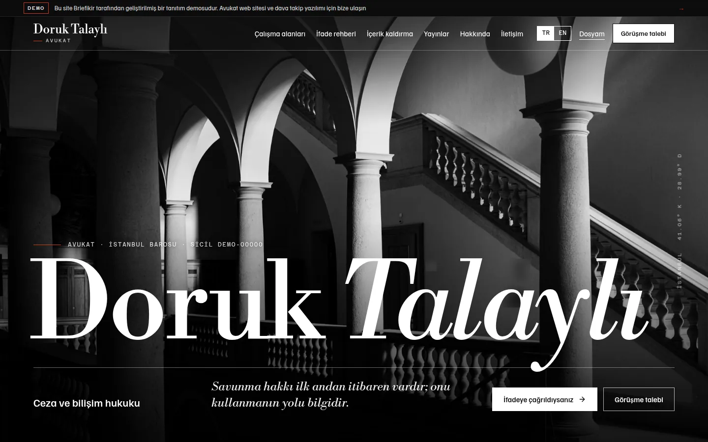 Avukat Web Sitesi ve Dava Takip Yazılımı — Demo — masaüstü görünüm