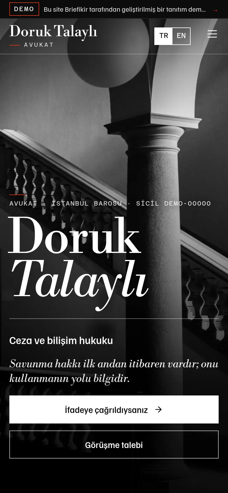 Avukat Web Sitesi ve Dava Takip Yazılımı — Demo — mobil görünüm