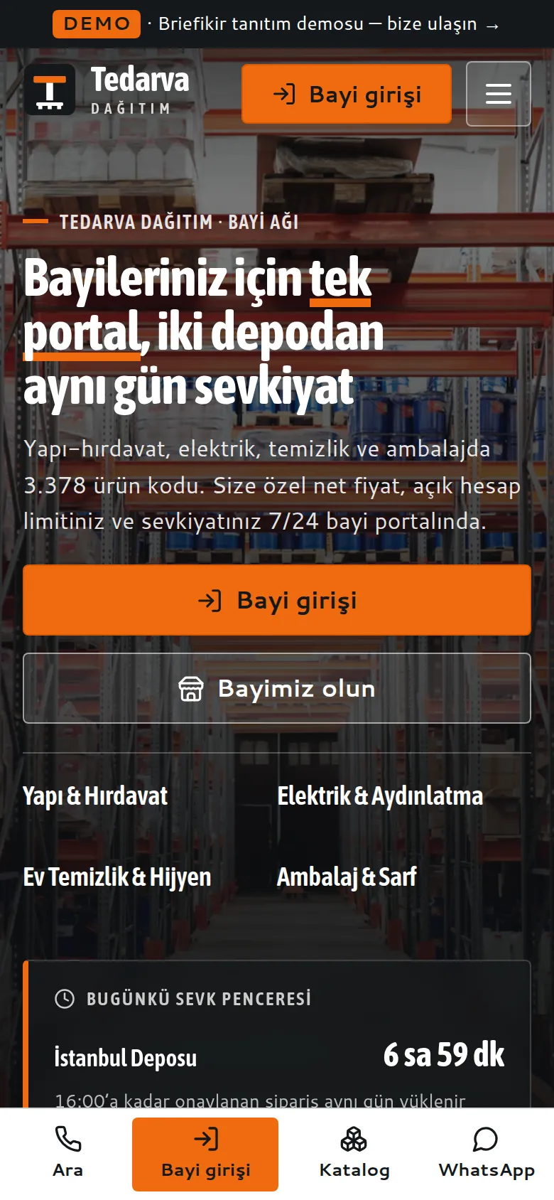 B2B Bayi Portalı + Distribütör Yönetim Sistemi — mobil görünüm