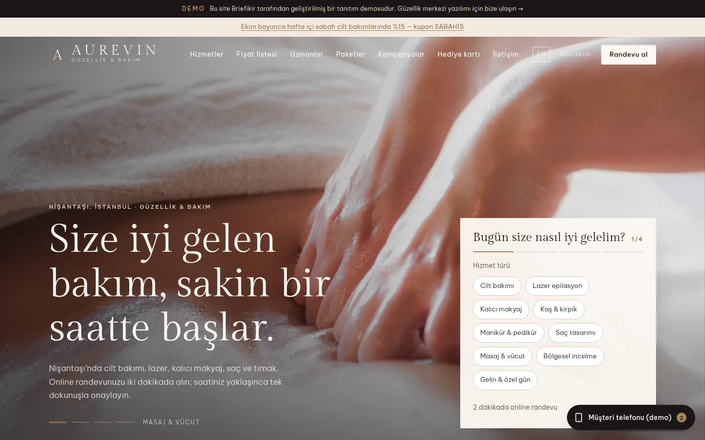 Güzellik Merkezi Yazılımı — Beautyv1 — Demo — masaüstü görünüm