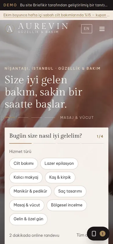 Güzellik Merkezi Yazılımı — Beautyv1 — mobil görünüm