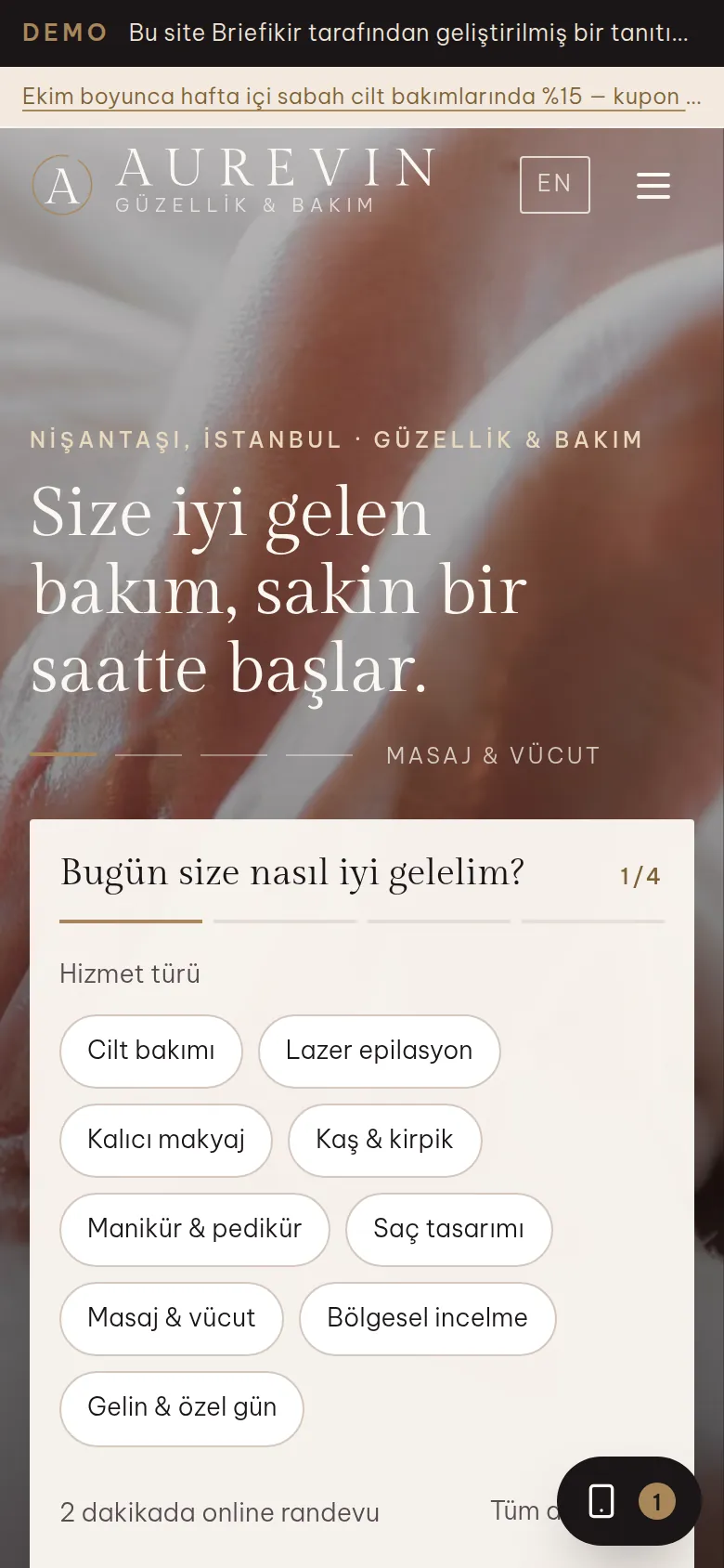 Güzellik Merkezi Yazılımı — Beautyv1 — Demo — mobil görünüm