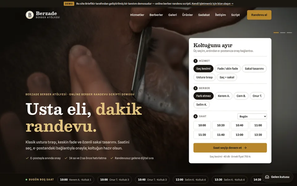 Online Berber Randevu Scripti (SMTP Entegrasyonlu) — masaüstü görünüm