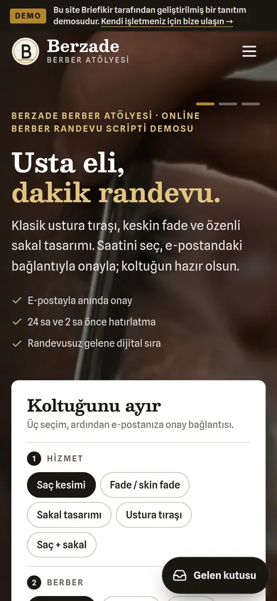 Online Berber Randevu Scripti (SMTP Entegrasyonlu) — mobil görünüm