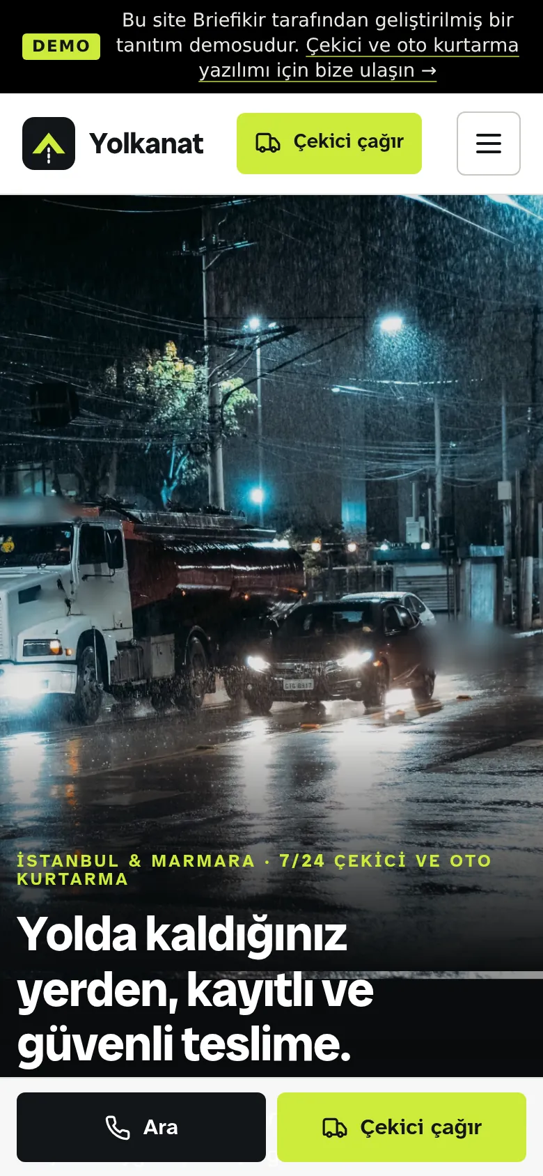 Çekici ve Oto Kurtarma Yazılımı — Demo — mobil görünüm