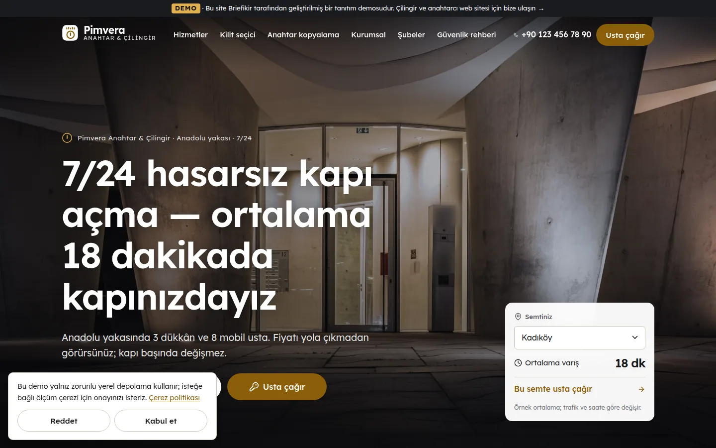 Anahtarcı & Çilingir Web Sitesi + Çilingir İş Yönetim Paneli — masaüstü görünüm