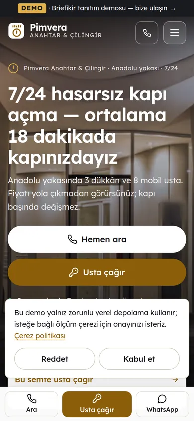 Anahtarcı & Çilingir Web Sitesi + Çilingir İş Yönetim Paneli — mobil görünüm