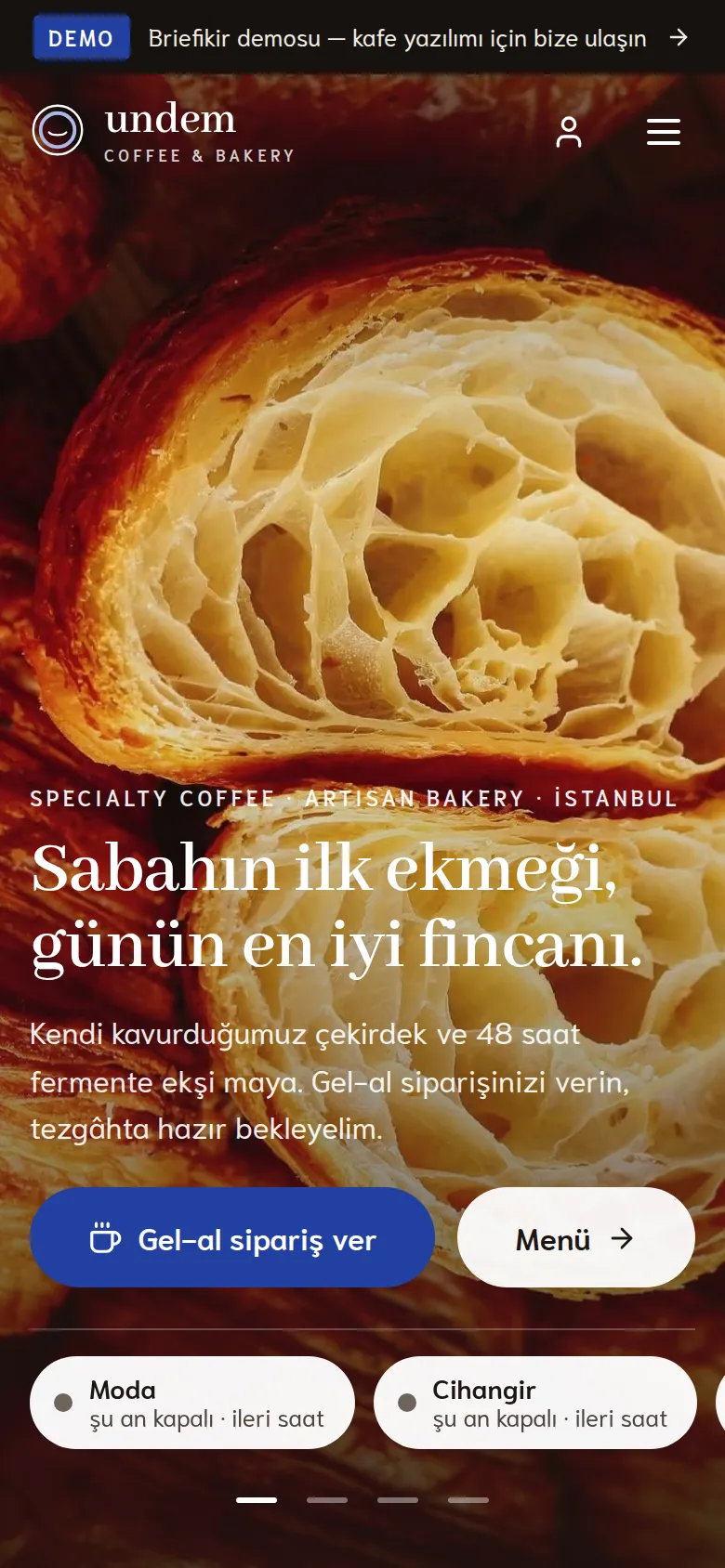 Kahve ve Fırın (Coffee & Bakery) Web Sitesi ve Sipariş Yazılımı — Demo — mobil görünüm