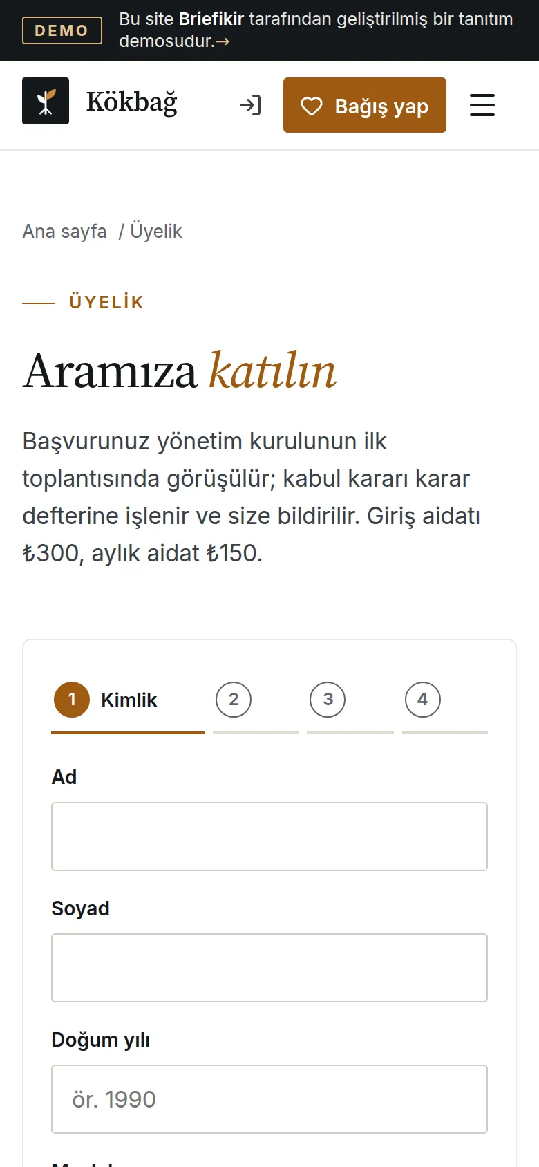 Mobil üyelik başvurusu