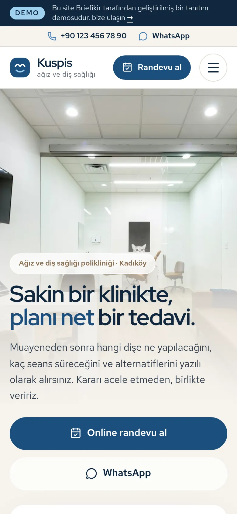 Diş Kliniği Web Sitesi ve Programı — Demo — mobil görünüm
