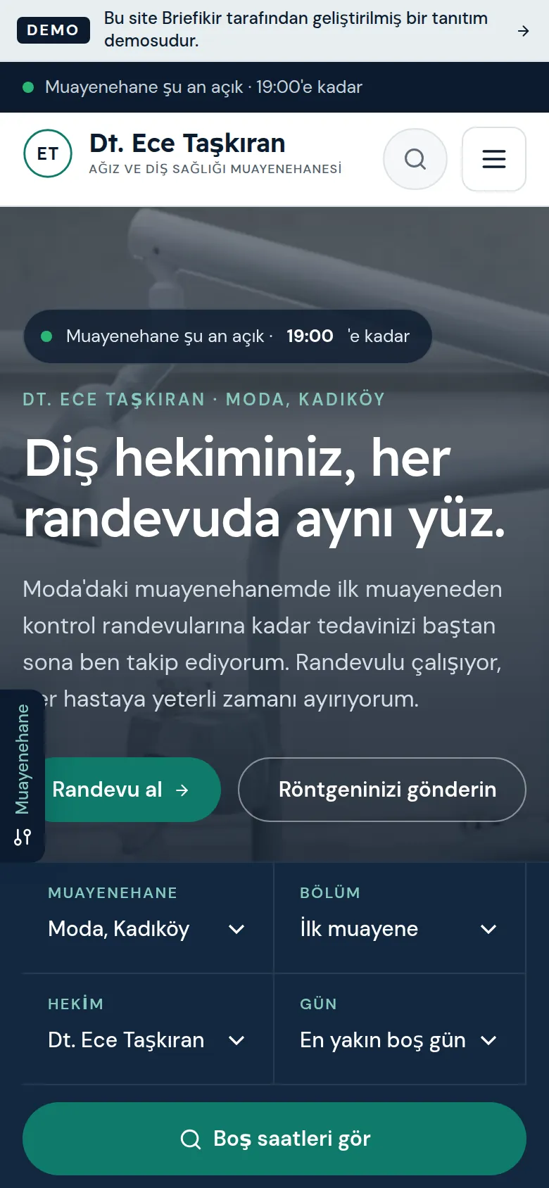 Diş Hastanesi ve Diş Kliniği Web Sitesi + Yönetim Paneli — mobil görünüm