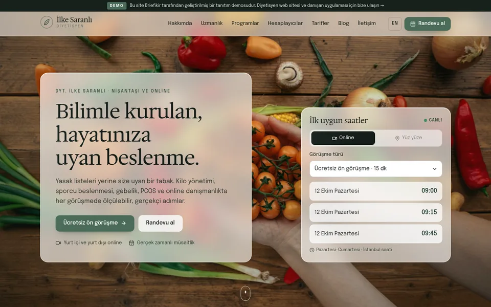 Diyetisyen Web Sitesi ve Danışan Uygulaması — masaüstü görünüm
