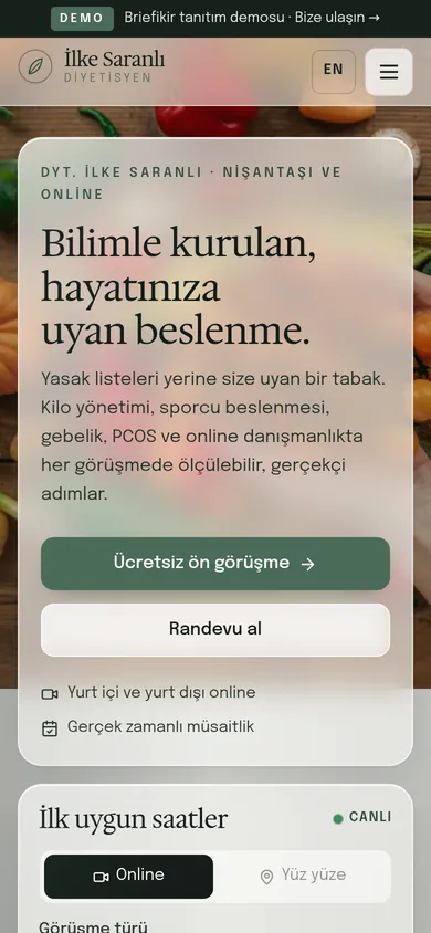 Diyetisyen Web Sitesi ve Danışan Uygulaması — mobil görünüm