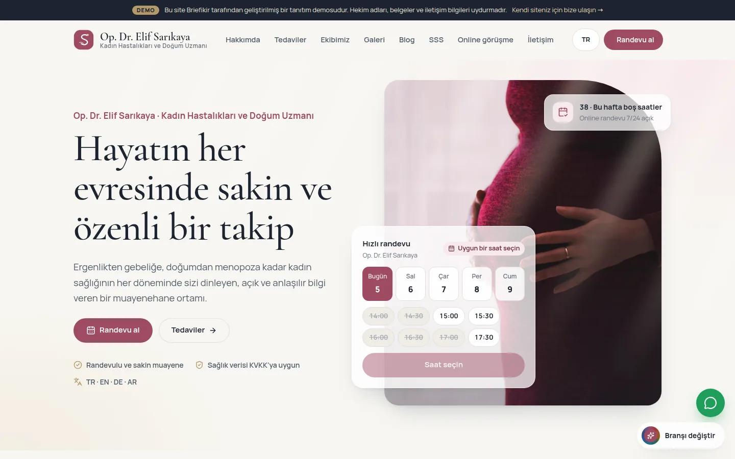 Doktor ve Muayenehane Web Sitesi Yazılımı — Demo — masaüstü görünüm
