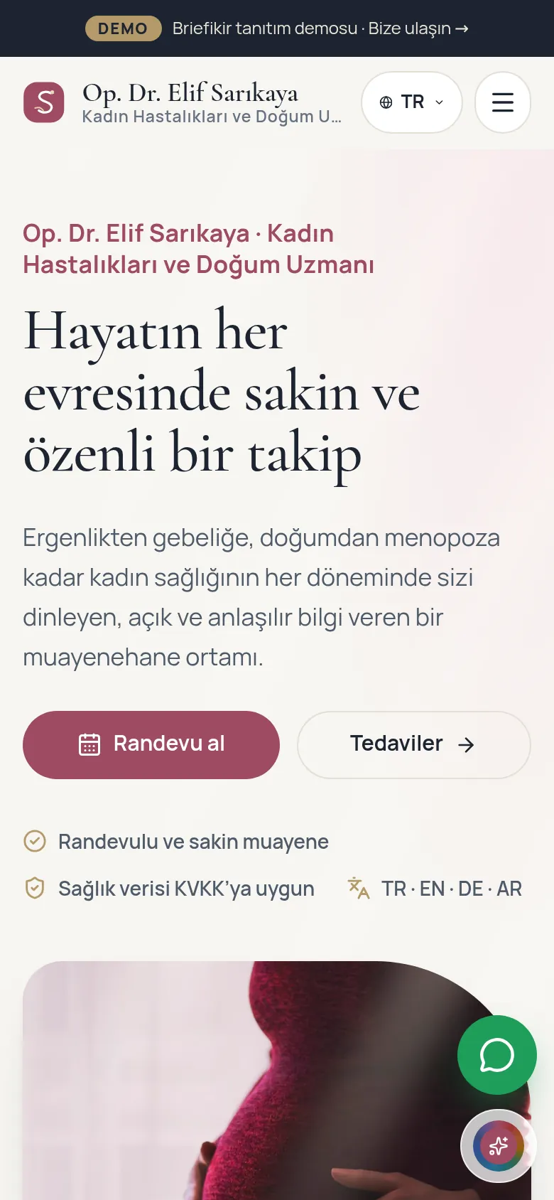 Doktor ve Muayenehane Web Sitesi Yazılımı — Demo — mobil görünüm