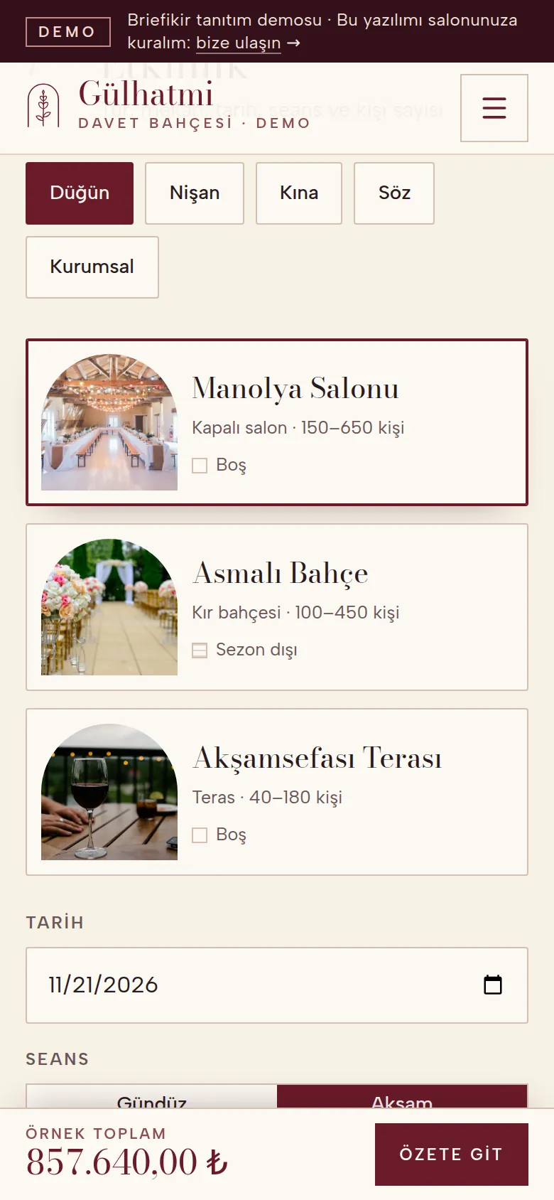 Mobil paket yapılandırıcı ve canlı fiyat şeridi