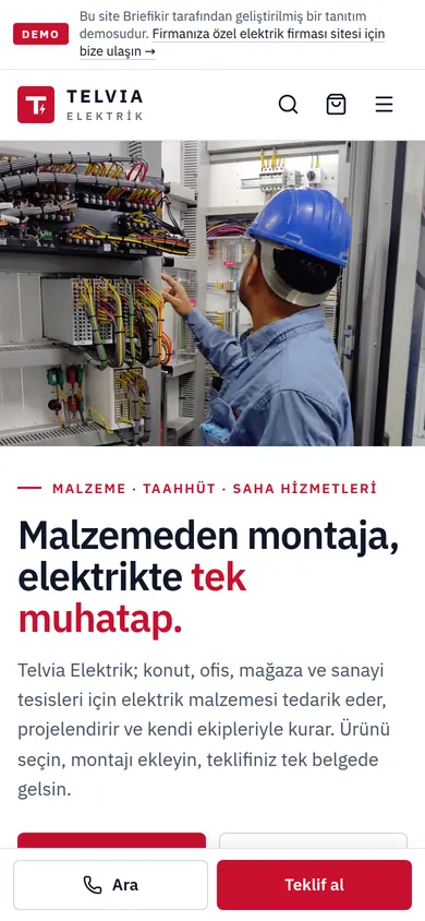 Elektrik Firması Sitesi, Ürün Kataloğu ve Teklif Sepeti — mobil görünüm