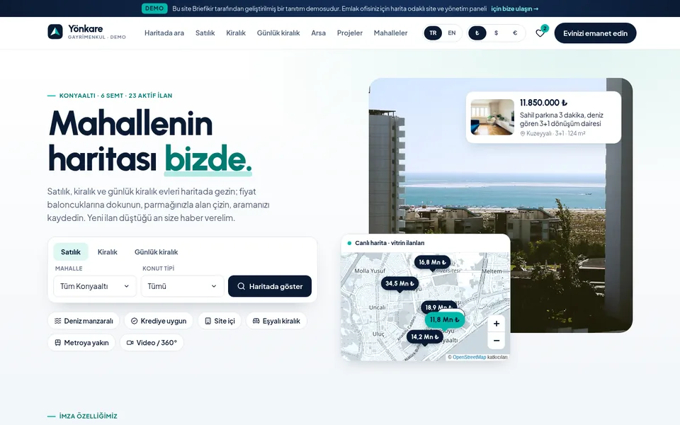 Harita Odaklı Emlak Yazılımı — masaüstü görünüm