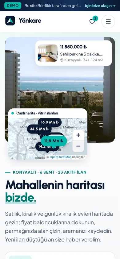 Harita Odaklı Emlak Yazılımı — mobil görünüm