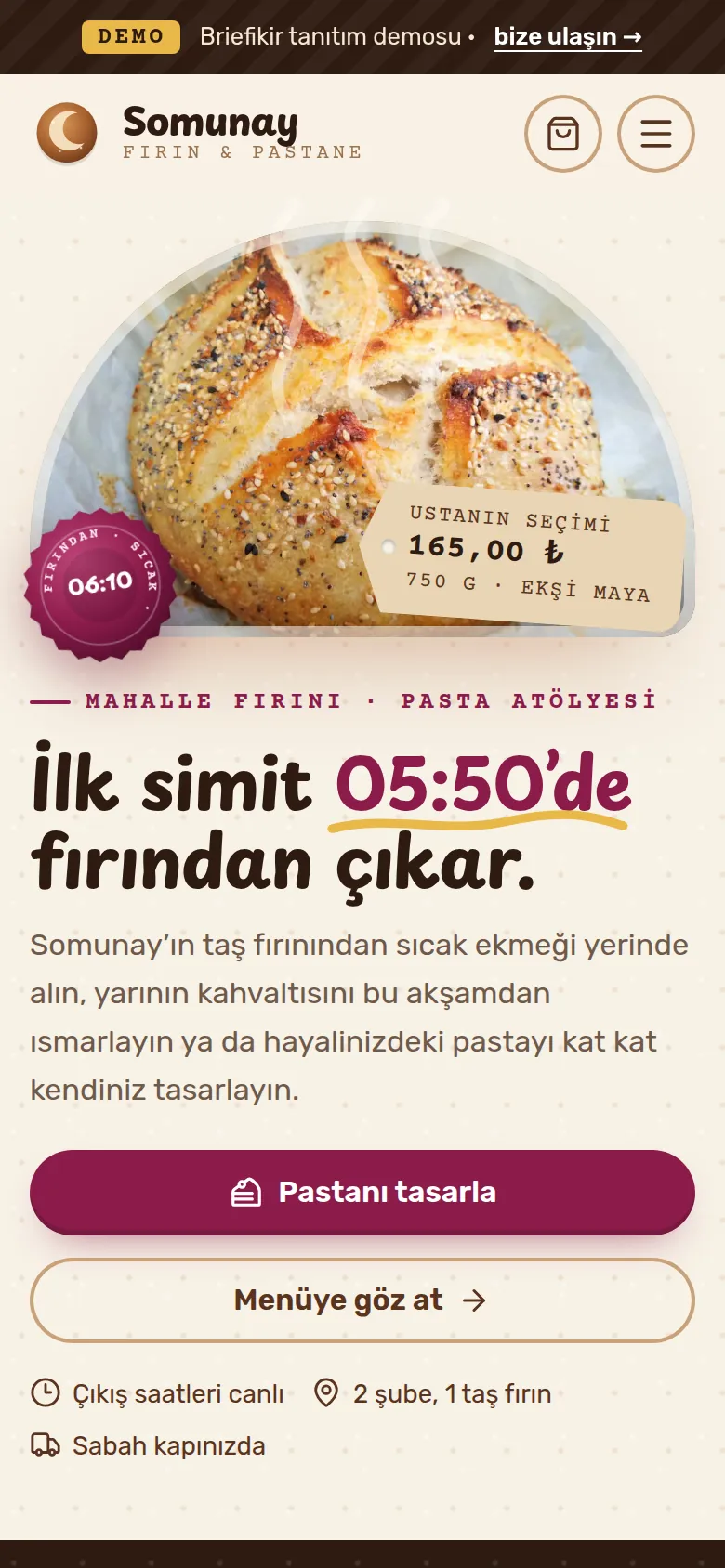 Pastane ve Fırın Sipariş Yazılımı — Demo — mobil görünüm
