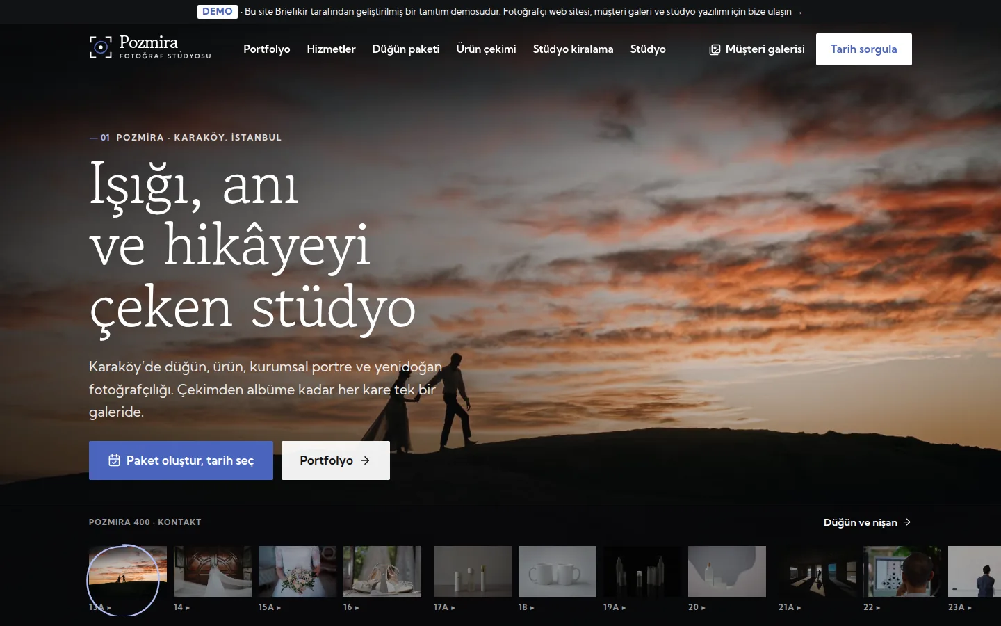 Fotoğrafçı Web Sitesi + Müşteri Galeri, Seçim ve Stüdyo Yönetim Yazılımı — masaüstü görünüm