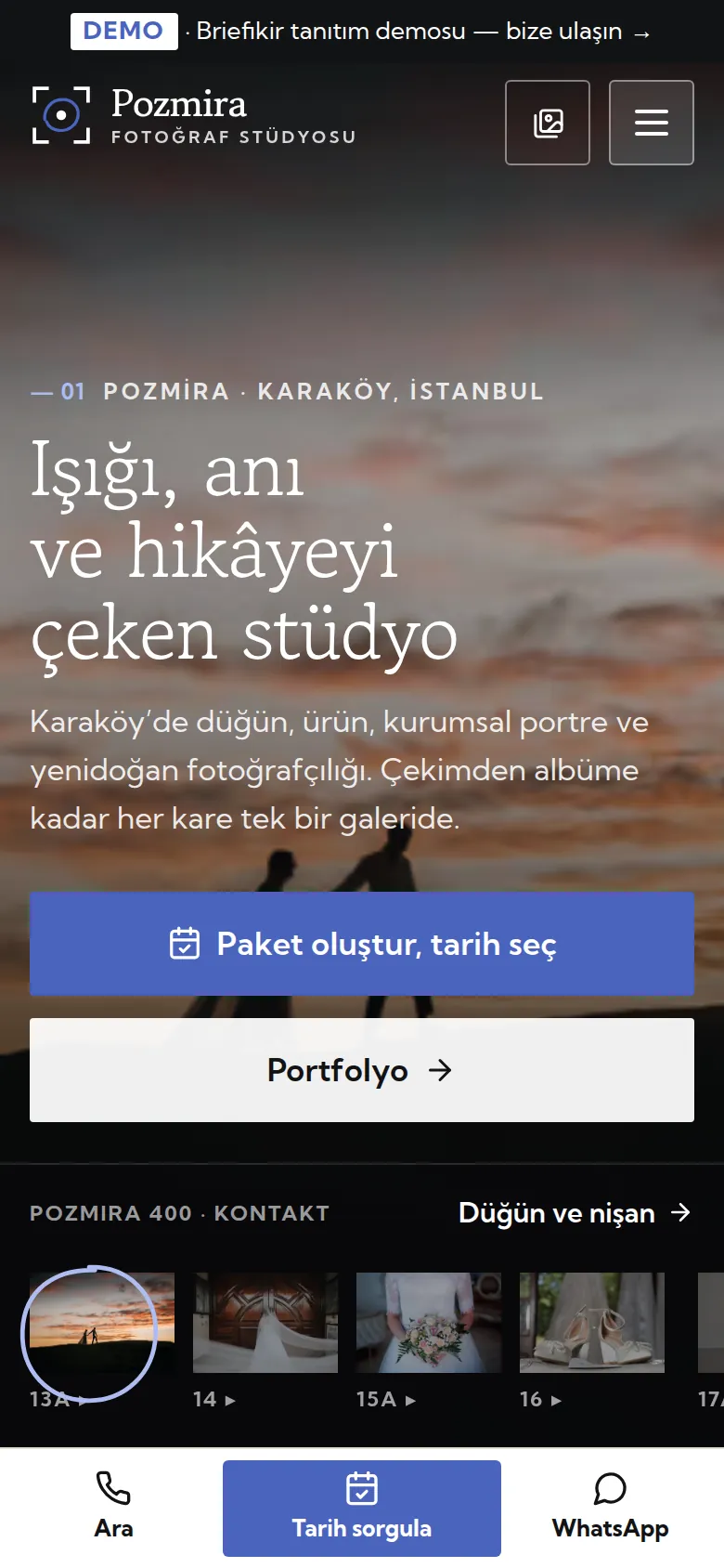 Fotoğrafçı Web Sitesi + Müşteri Galeri, Seçim ve Stüdyo Yönetim Yazılımı — mobil görünüm