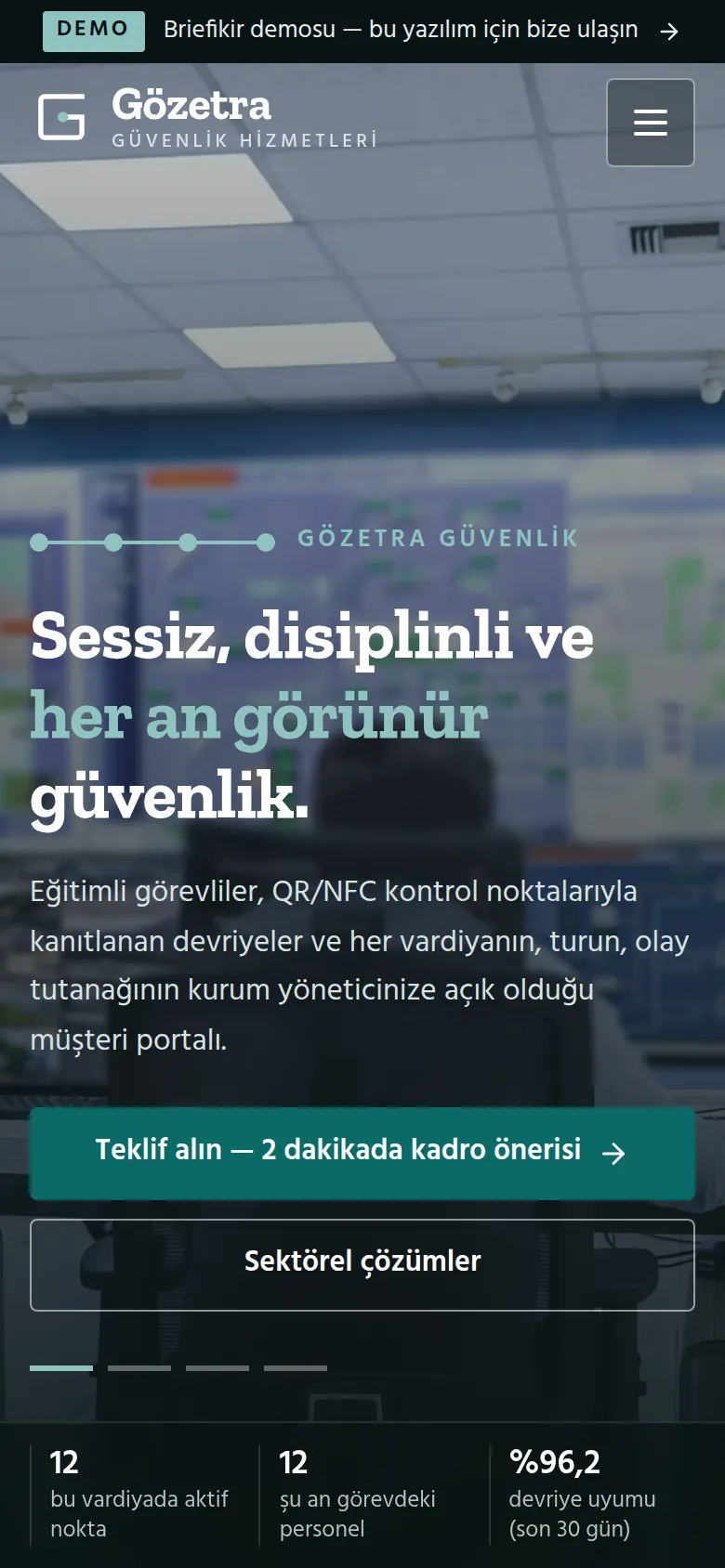 Özel Güvenlik Şirketi Web Sitesi ve Operasyon Yazılımı — Demo — mobil görünüm