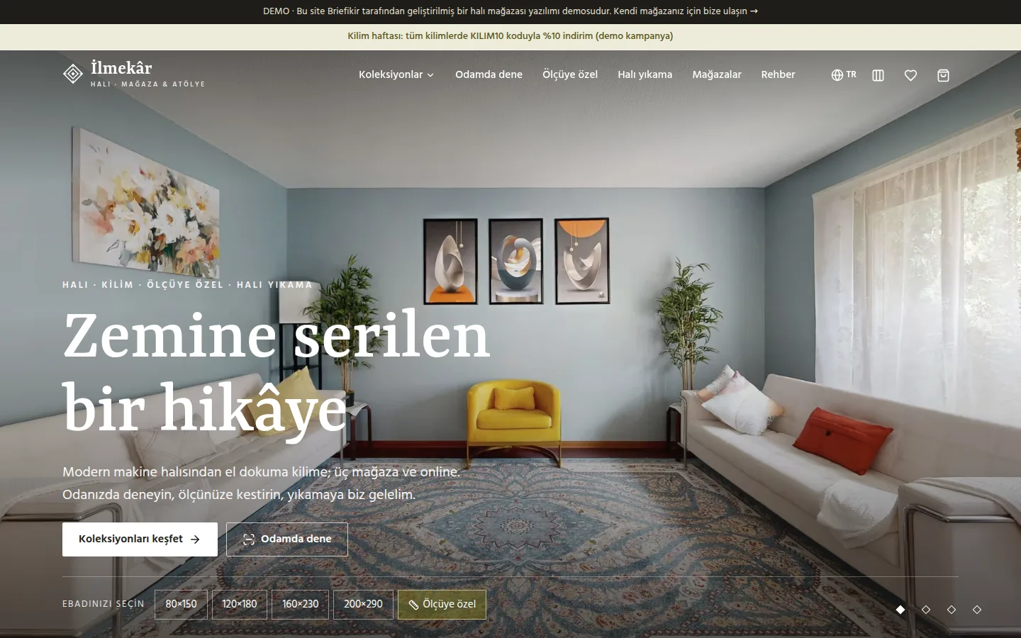 Halı Mağazası Web Sitesi ve Satış-Stok Yazılımı — Demo — masaüstü görünüm
