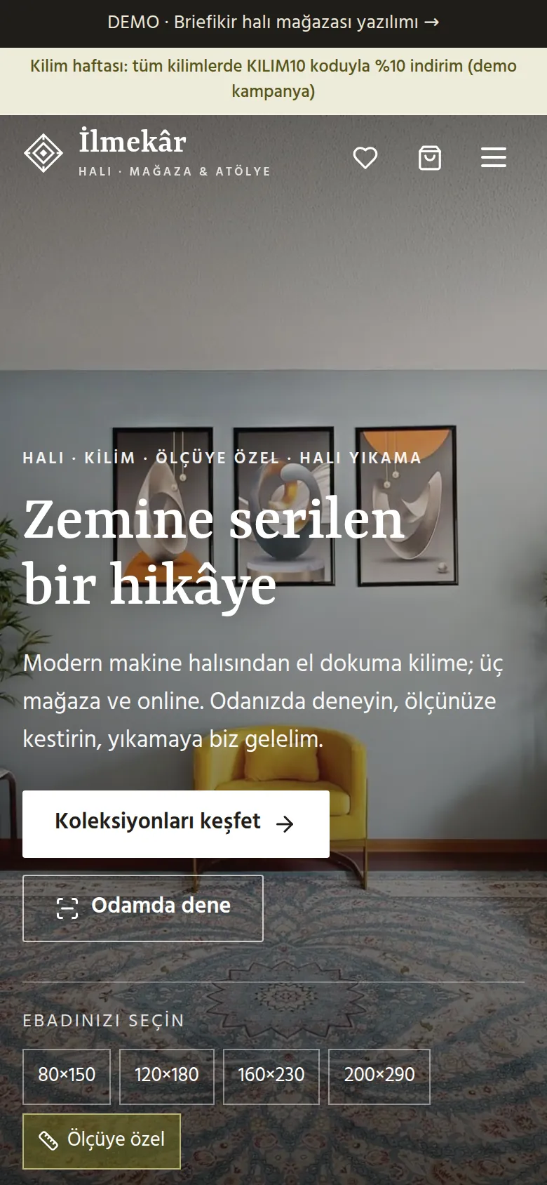 Halı Mağazası Web Sitesi ve Satış-Stok Yazılımı — Demo — mobil görünüm