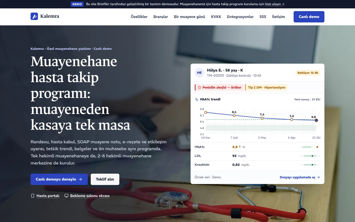 Muayenehane Hasta Takip Programı — masaüstü görünüm