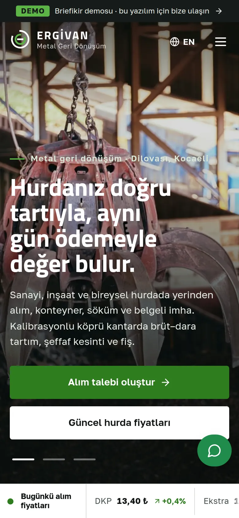 Hurdacı Yazılımı ve Kurumsal Web Sitesi — Demo — mobil görünüm