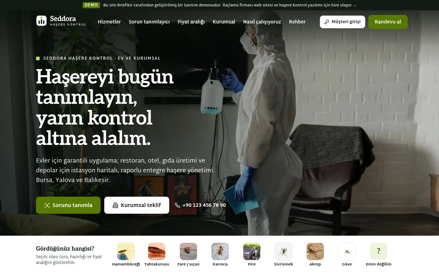 İlaçlama Firması Web Sitesi + Haşere Kontrol Yazılımı — masaüstü görünüm