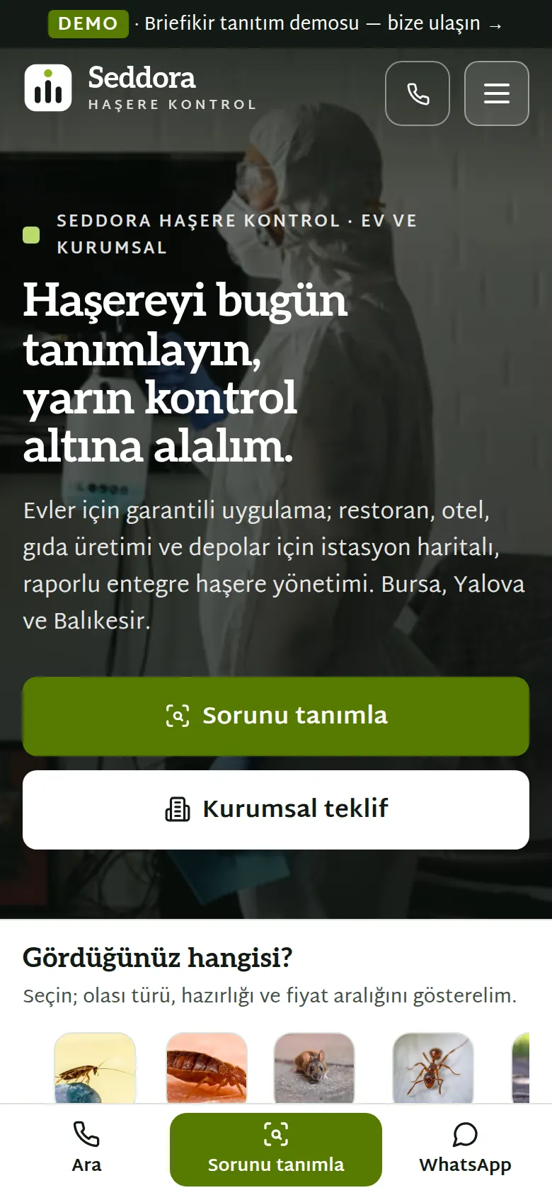 İlaçlama Firması Web Sitesi + Haşere Kontrol Yazılımı — mobil görünüm
