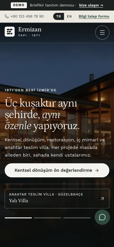 İnşaat Firması Web Sitesi ve Yönetim Paneli — mobil görünüm