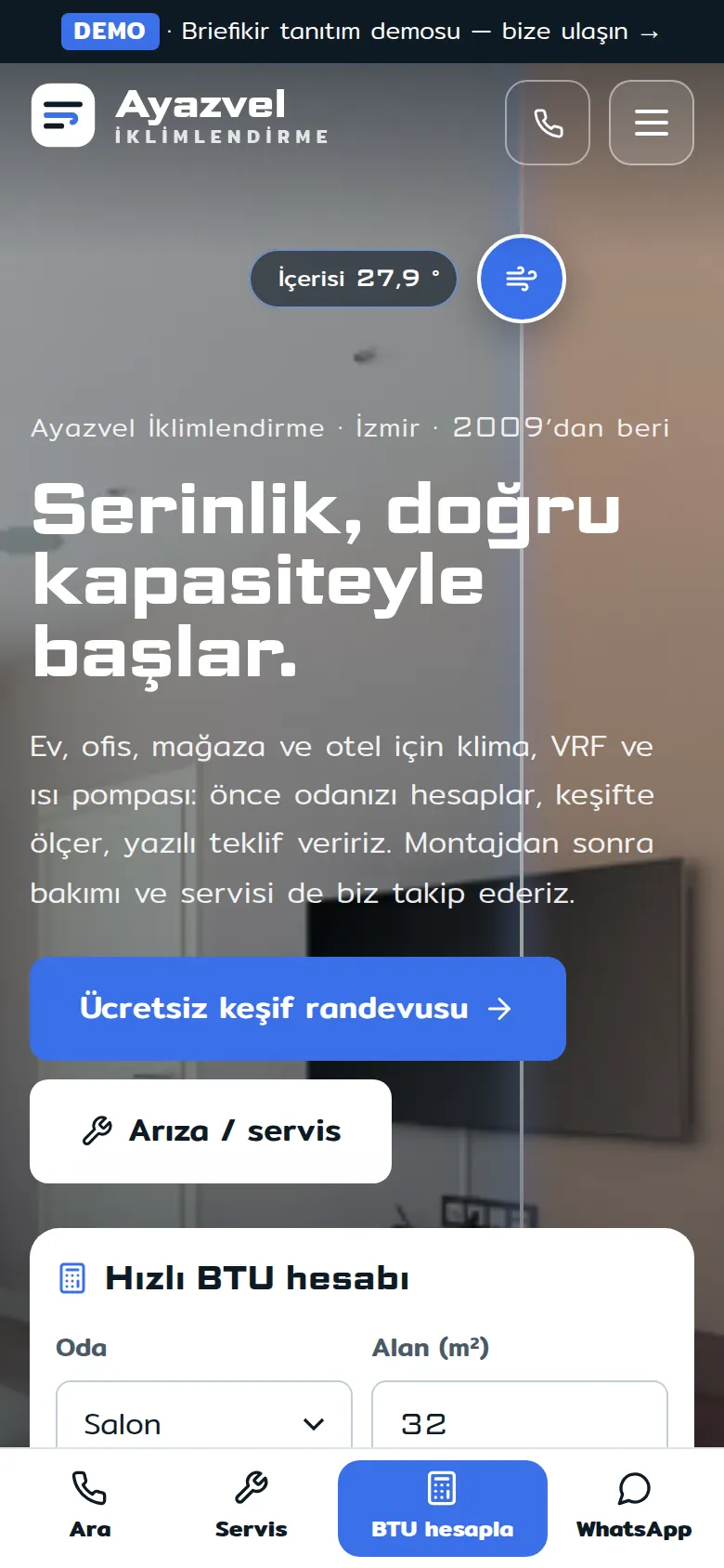 Klima Firması Web Sitesi + Klima Servis ve Montaj Takip Yazılımı — mobil görünüm