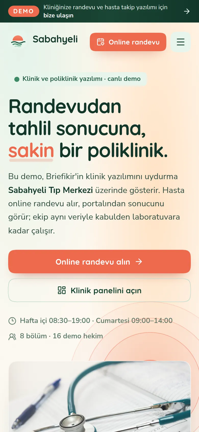 Klinik ve Poliklinik Yazılımı — Demo — mobil görünüm