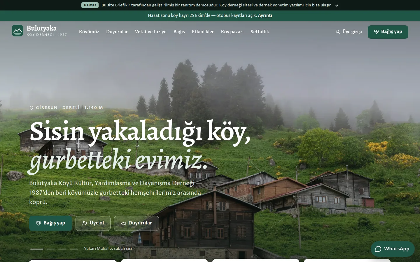 Köy Derneği Web Sitesi ve Yönetim Yazılımı — Demo — masaüstü görünüm