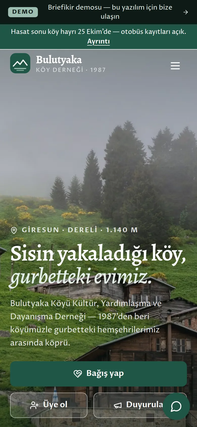Köy Derneği Web Sitesi ve Yönetim Yazılımı — Demo — mobil görünüm