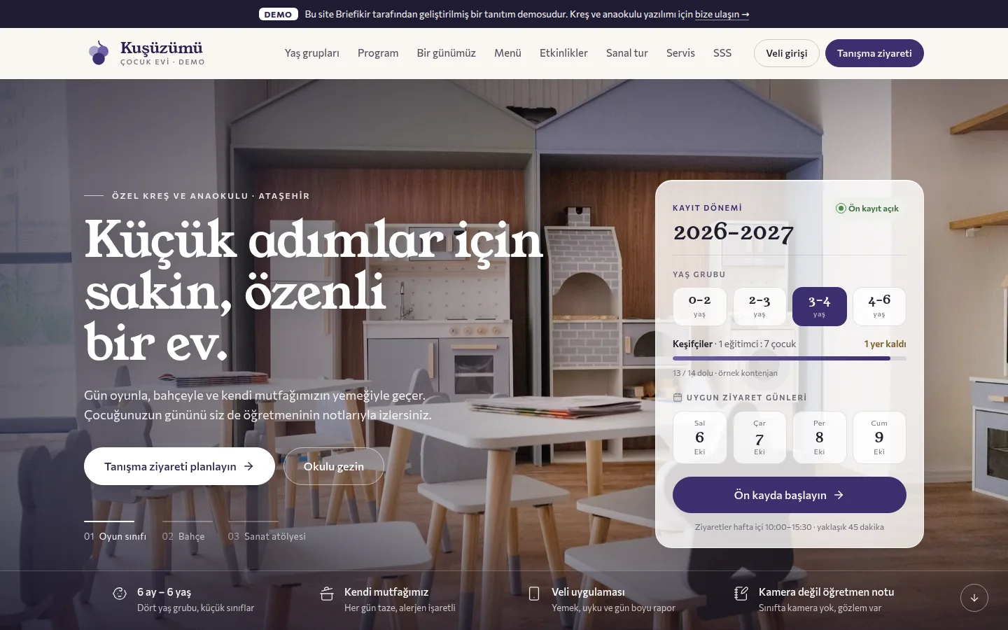 Kreş ve Anaokulu Yazılımı — Demo — masaüstü görünüm