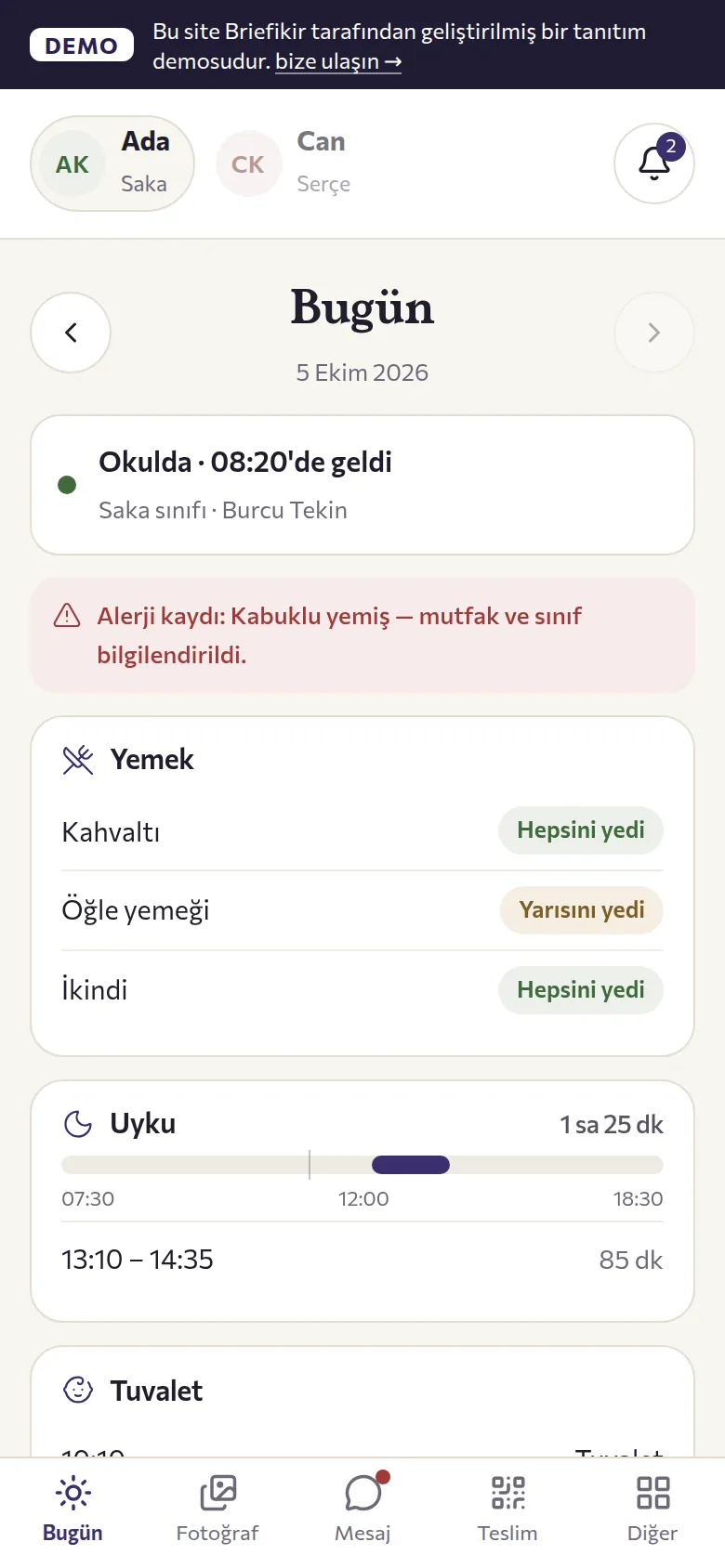 Veli uygulaması: günlük rapor