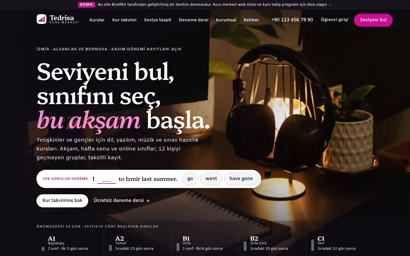 Kurs Merkezi Web Sitesi + Kurs Takip Programı — masaüstü görünüm