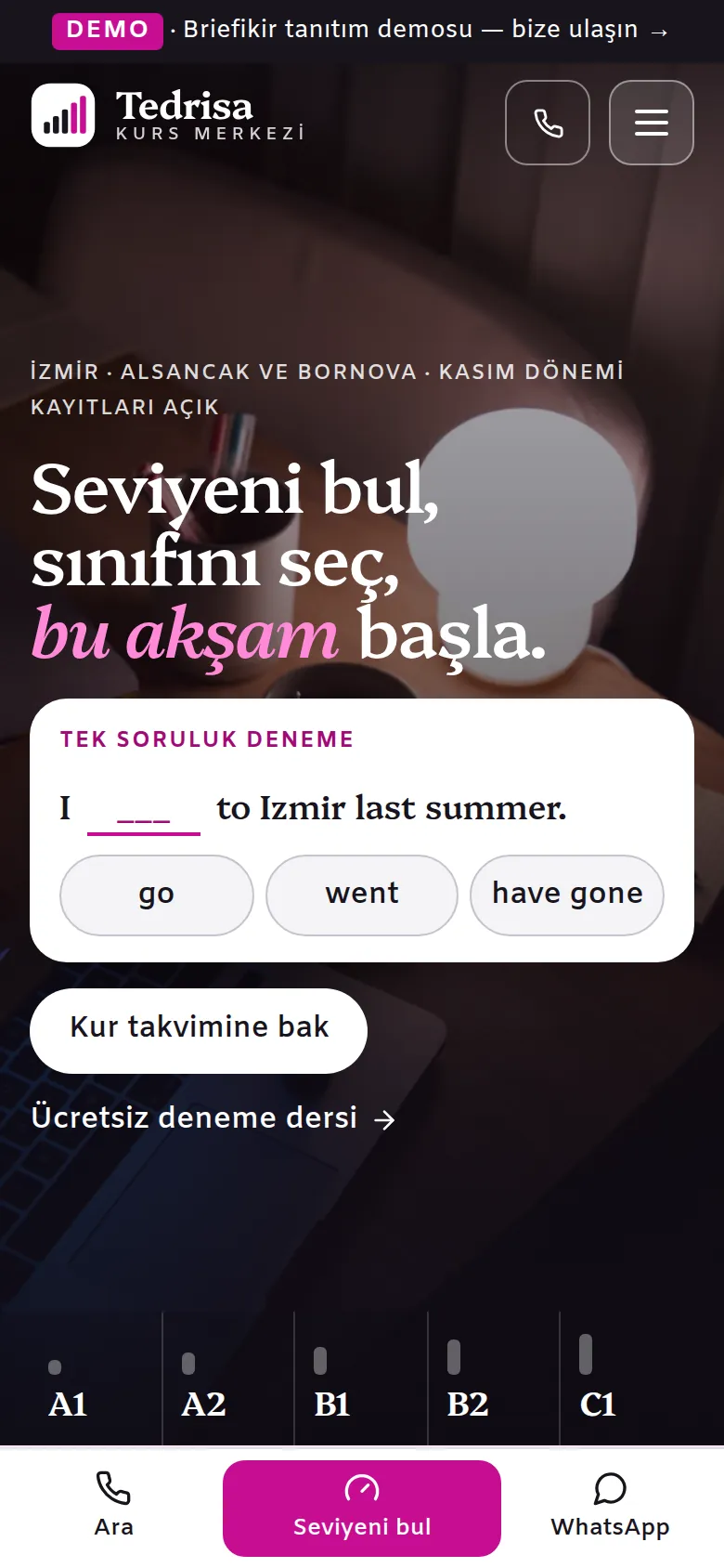 Kurs Merkezi Web Sitesi + Kurs Takip Programı — mobil görünüm