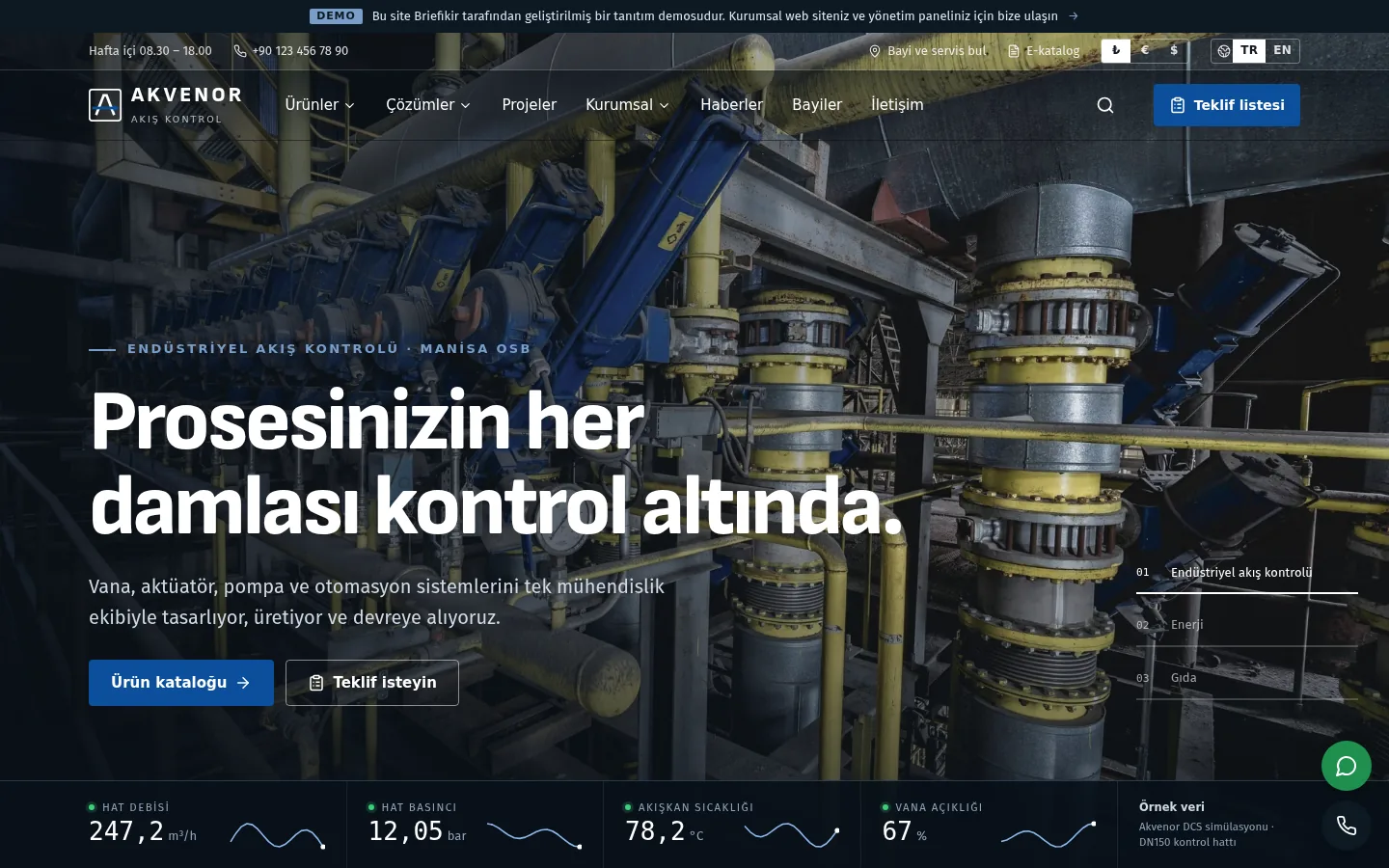 Kurumsal Web Sitesi ve Yönetim Paneli — Demo — masaüstü görünüm