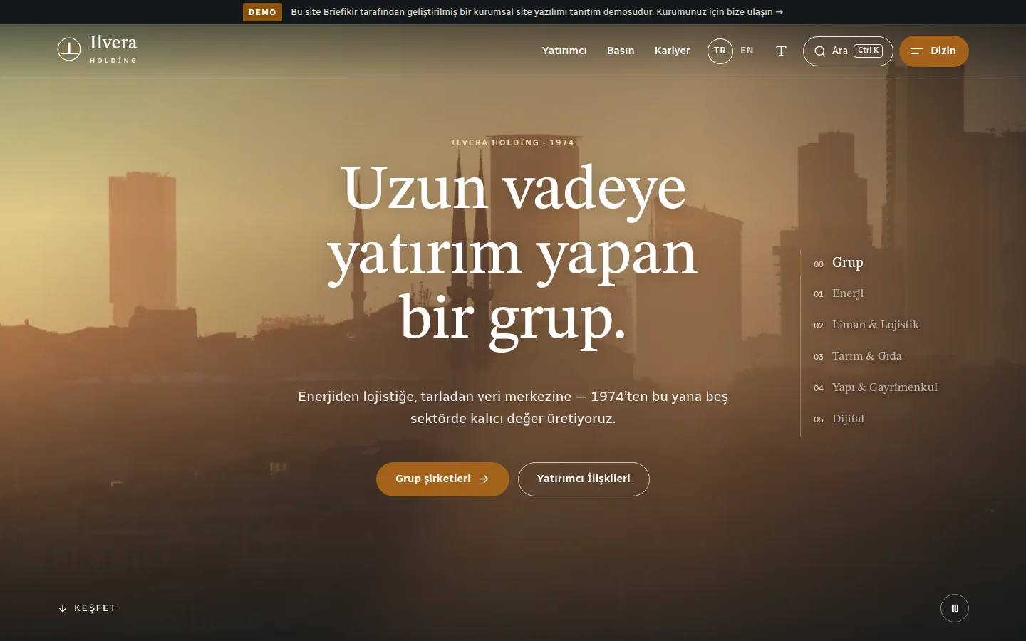 Kurumsal Web Sitesi ve Yönetim Paneli — Demo — masaüstü görünüm