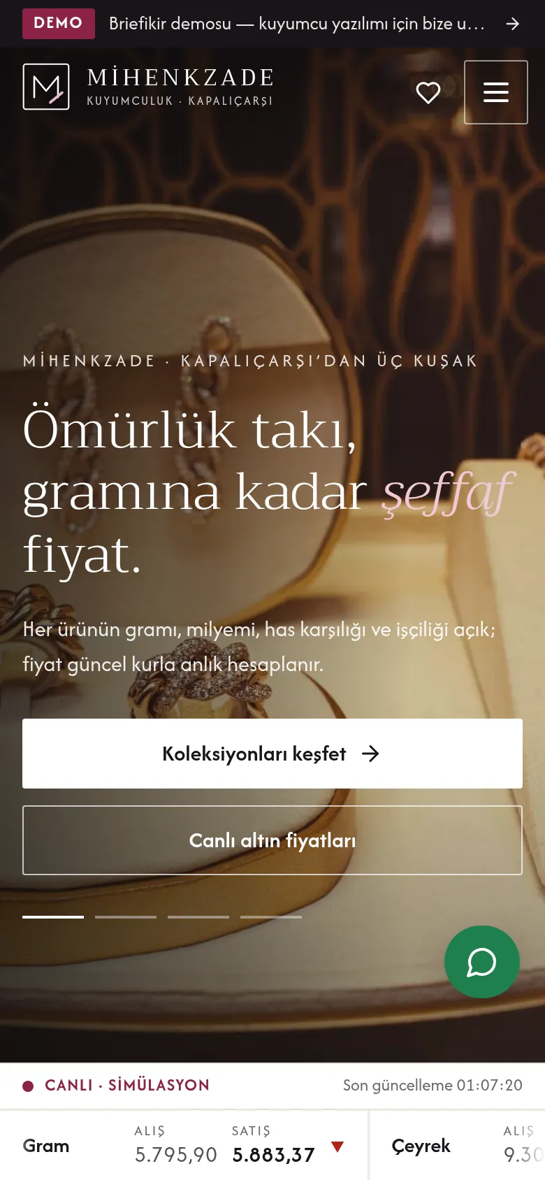 Kuyumcu Yönetim Sistemi ve Web Sitesi — Demo — mobil görünüm